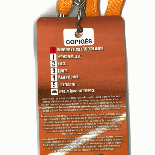Verso da Credencial Portugal Open 2014