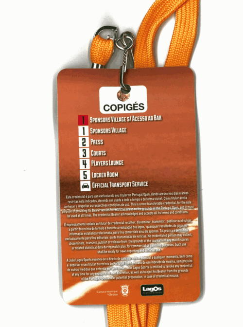 Verso da Credencial Portugal Open 2014